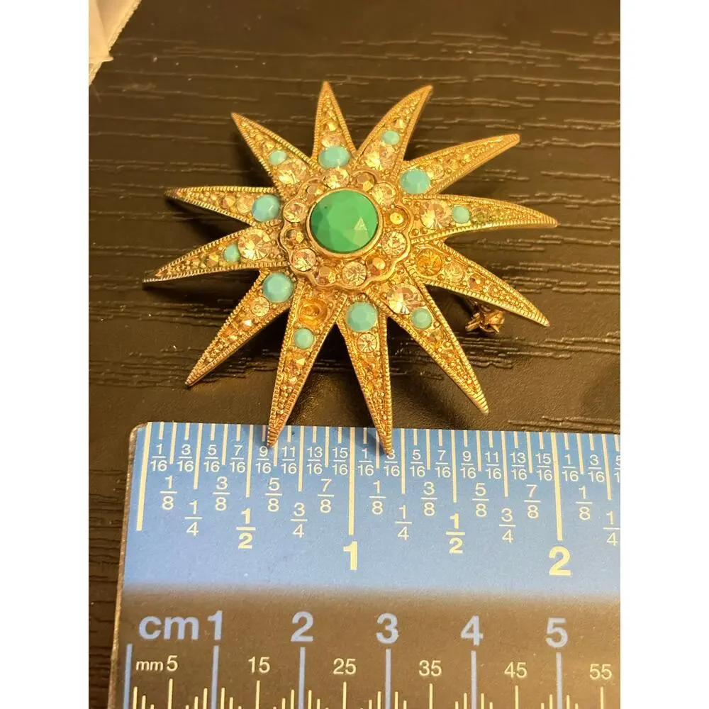 Monet Signed Vintage Gold Starburst Brooch AS-IS Repair
